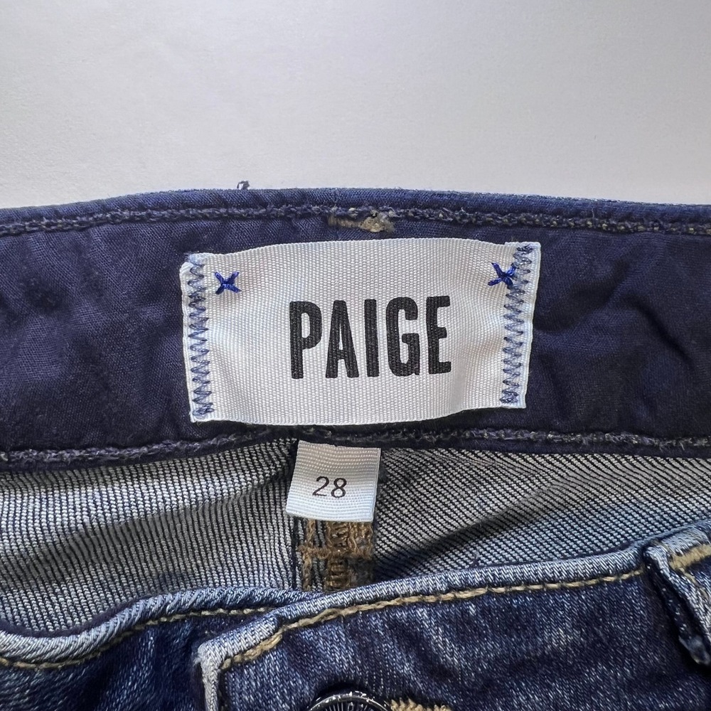 PAIGE Jacqueline Straight Jeans Size 28 Domino Blue High Rise Raw Hem Denim - Picture 3 of 12